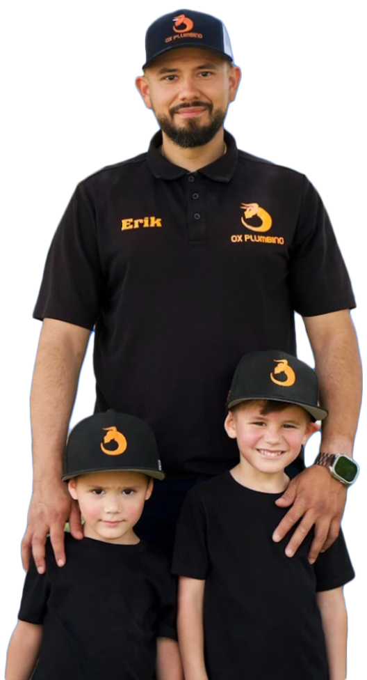 Erik, owner of OX Plumbing, with his family