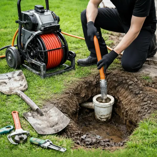 Sewer line repair Phoenix - plumber using drain machine on main sewer cleanout